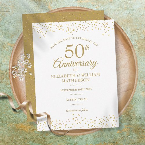 50th Anniversary Gold Dust Confetti Save the Date Announcement Postcard