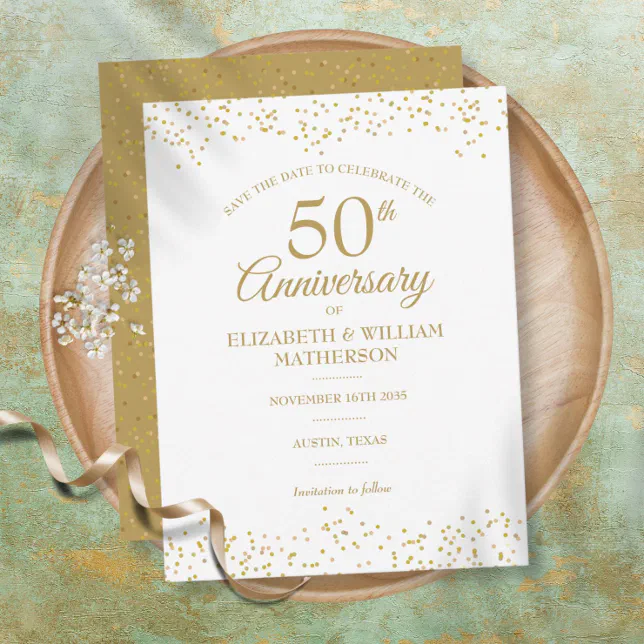 50th Anniversary Gold Dust Confetti Save the Date Announcement Postcard ...