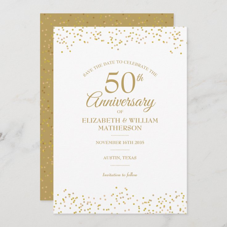 50th Anniversary Gold Dust Confetti Save the Date Invitation | Zazzle