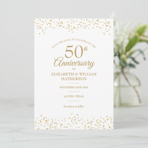 50th Anniversary Gold Dust Confetti Save the Date Invitation | Zazzle