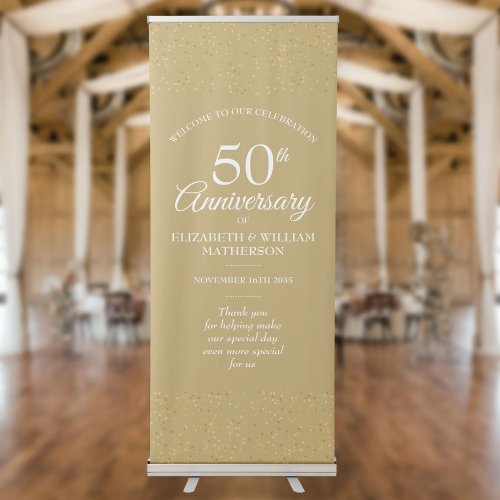50th Anniversary Gold Dust Confetti Welcome Retractable Banner