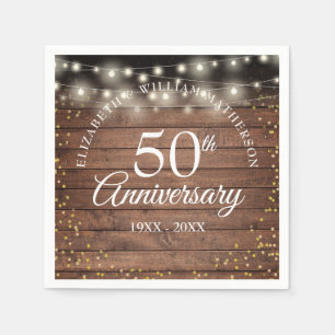 50th Anniversary Gold Dust Rustic String Lights Napkins
