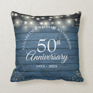 50th Anniversary Gold Dust String Lights Rustic Throw Pillow