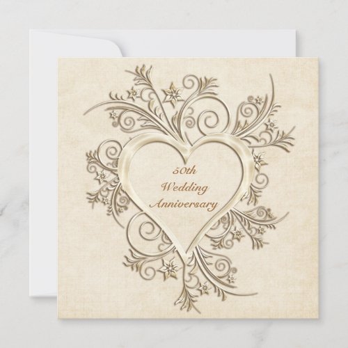 50th Anniversary Gold Floral Heart Invitation