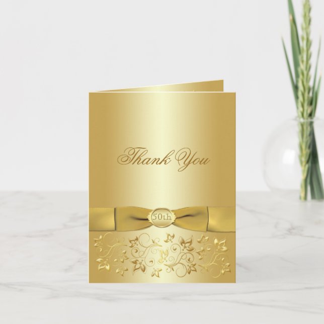 50th Anniversary Gold Floral Thank You Card (Front)