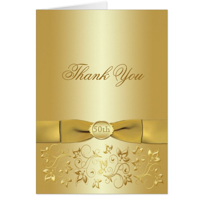 50th Anniversary Gold Floral Thank You Card Card