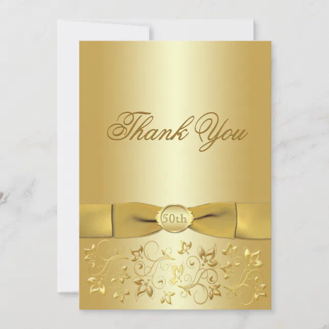 50th Anniversary Gold Floral Thank You Card | Zazzle
