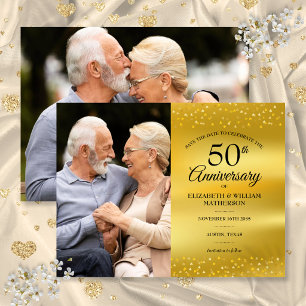 50th Anniversary Gold Foil Save the Date 2 Photo Announcement Postcard