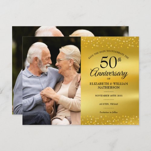 50th Anniversary Gold Foil Save the Date 2 Photo Announcement Postcard