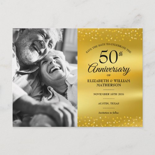 50th Anniversary Gold Foil Save the Date Photo Announcement Postcard