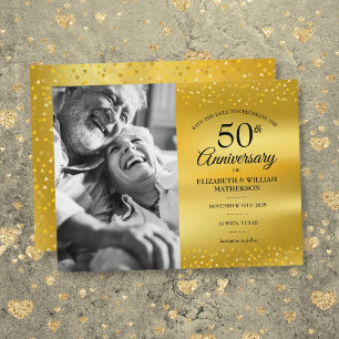 50th Anniversary Gold Foil Save the Date Photo Announcement Postcard