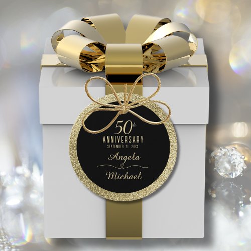 50th Anniversary Gold Glitter Black Stylish Glam Favor Tags
