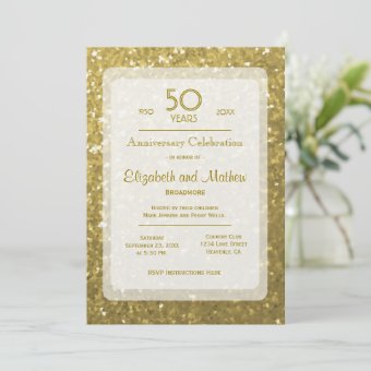 50th Anniversary | Gold Glitter Invitation | Zazzle