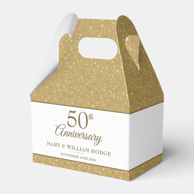 50th Anniversary Gold Heart Confetti Wedding Photo Favor Boxes (Front Side)