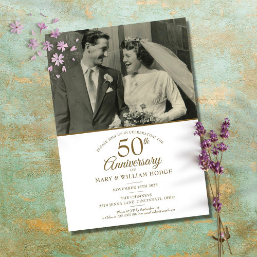 50th Anniversary Gold Heart Confetti Wedding Photo
