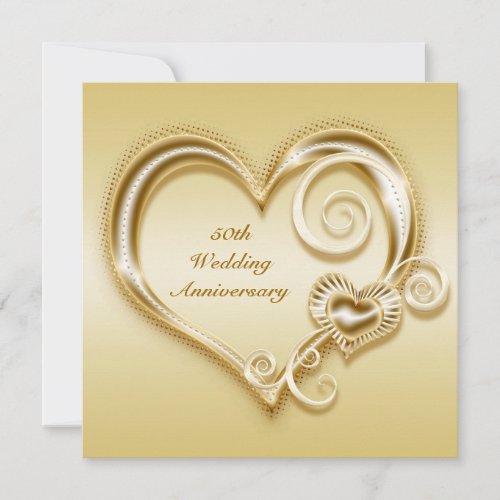 50th Anniversary Gold Heart Invitation