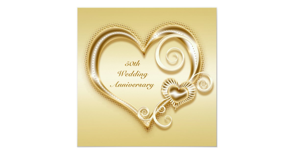 50th Anniversary Gold Heart Invitation