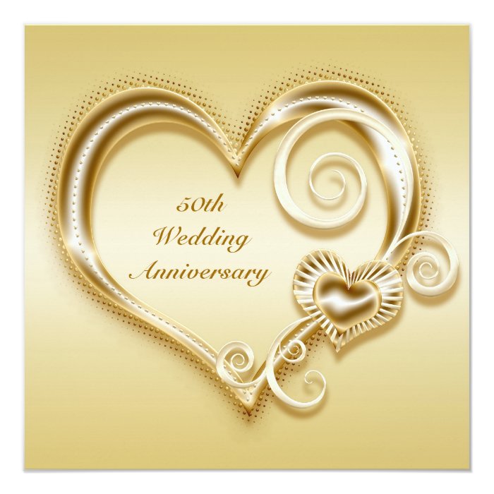 50th Anniversary Gold Heart Invitation | Zazzle