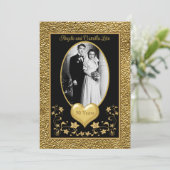 50th Anniversary, Gold Heart Invitation - Black (Standing Front)