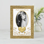 50th Anniversary, Gold Heart Invitation - White (Standing Front)