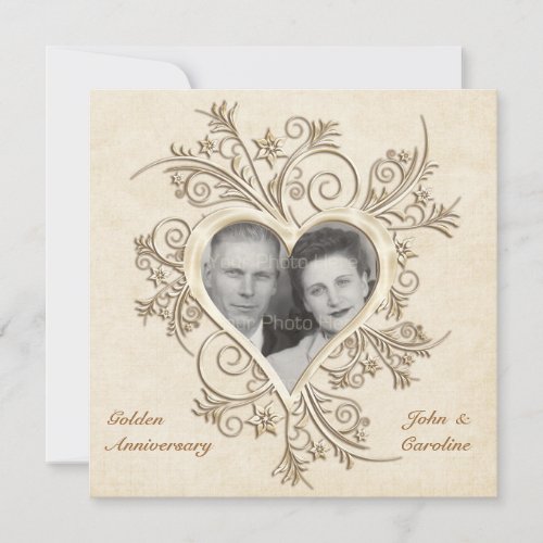 50th Anniversary Gold Heart Photo Invitation