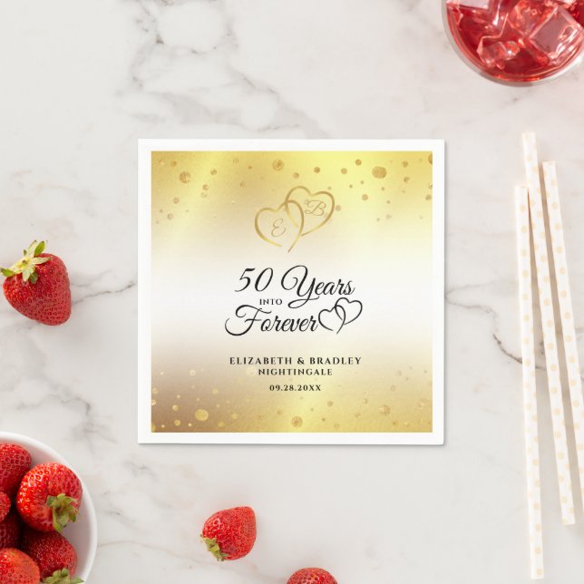 50th Anniversary Gold Hearts 50 YEARS INTO FOREVER Napkins (Insitu)