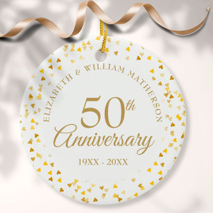 50th Anniversary Gold Hearts Ceramic Ornament