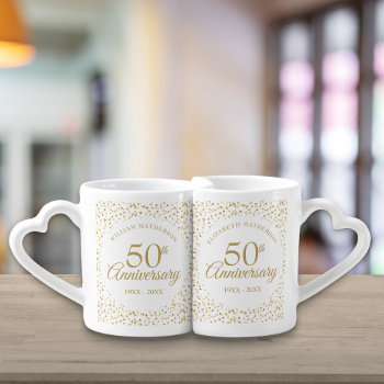 50th Anniversary Gold Hearts Confetti Coffee Mug Set by thisisnotmedesigns at Zazzle