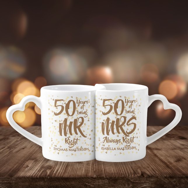 50th Anniversary Gold Hearts Confetti Coffee Mug Set (Creator Uploaded)