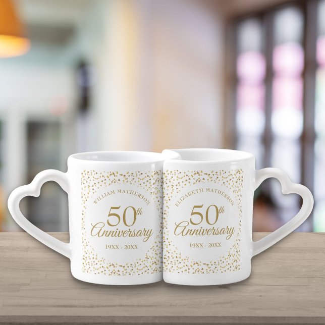 50th Anniversary Gold Hearts Confetti Coffee Mug Set (50th Anniversary Gold Hearts Confetti Coffee Mug Set)