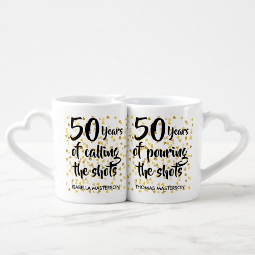 50th Anniversary Gold Hearts Confetti Fun Coffee Mug Set