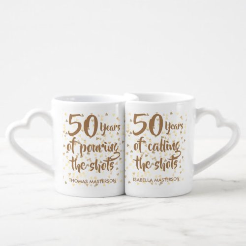 50th Anniversary Gold Hearts Confetti Fun Coffee Mug Set