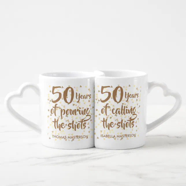 50th Anniversary Gold Hearts Confetti Fun Coffee Mug Set | Zazzle