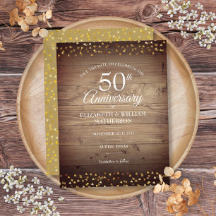 50th Anniversary Gold Hearts Rustic Save the Date Announcement Postcard