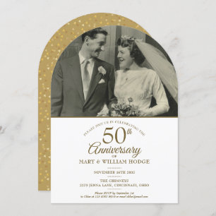 50th Anniversary Gold Hearts Wedding Photo Arch Invitation