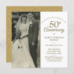50th Anniversary Gold Hearts Wedding Photo Square Invitation