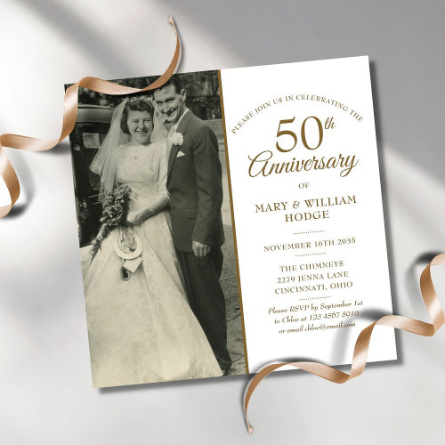 50th Anniversary Gold Hearts Wedding Photo Square