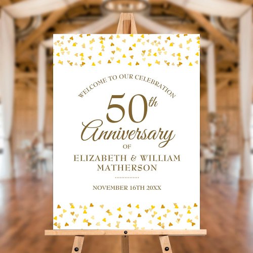 50th Anniversary Gold Hearts Welcome Sign