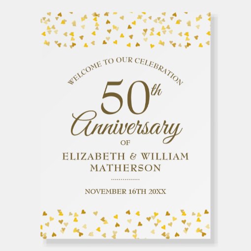 50th Anniversary Gold Hearts Welcome Sign | Zazzle