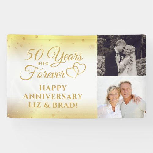 50th Anniversary Gold Hearts YEARS INTO FOREVER Banner