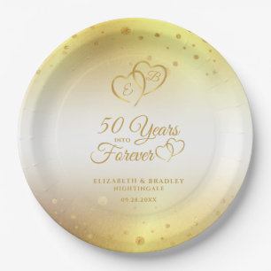 50th Anniversary Gold Hearts  YEARS INTO FOREVER Paper Plates