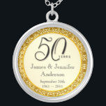 50th Anniversary Gold Lace Keepsake Pendant<br><div class="desc">50th Anniversary Keepsake Pendant Necklace -- Elegant Golden 50th Wedding Anniversary Pendant with formal script and antique gold lace design -- Customize the names and date for your happy celebration. Perfect gift for your wife, mother, grandmother to commemorate 50 Golden Years together. Matching cards, invitations, postage and gifts available. Other...</div>