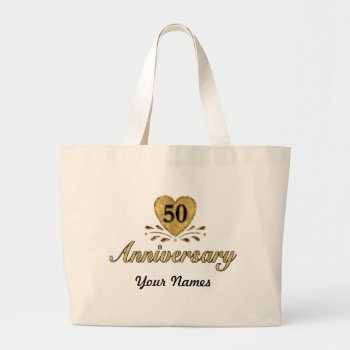 50th Anniversary - Gold Large Tote Bag by SpiceTree_Weddings at Zazzle