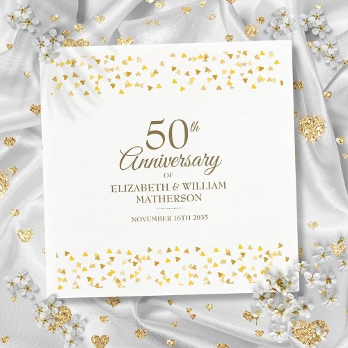 50th Anniversary Gold Love Hearts Confetti  Napkins