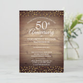 50th Anniversary Gold Love Hearts Rustic Wood Invitation (Standing Front)