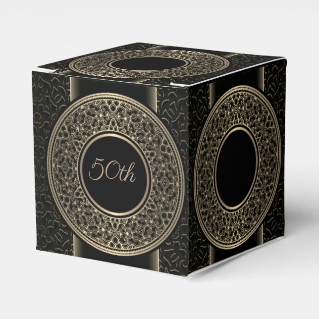 50th Anniversary Gold Medallion Cube Favor Box (Front Side)