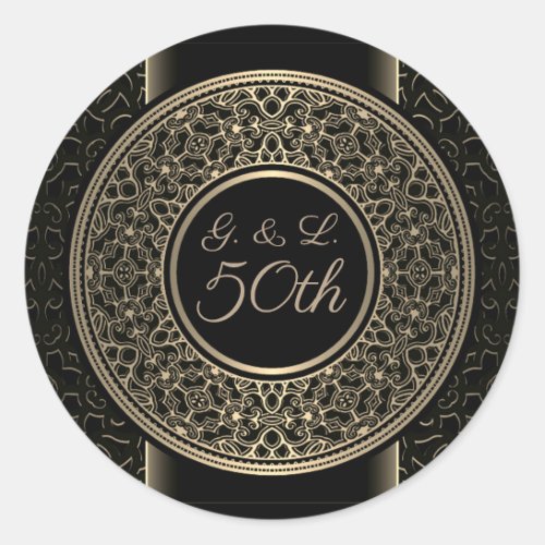 50th Anniversary Gold Medallion Monogrammed Classic Round Sticker