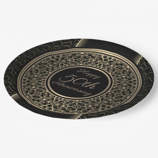 50th Anniversary Gold Medallion Paper Plates (Angled)