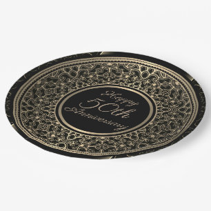 50th Anniversary Gold Medallion Paper Plates