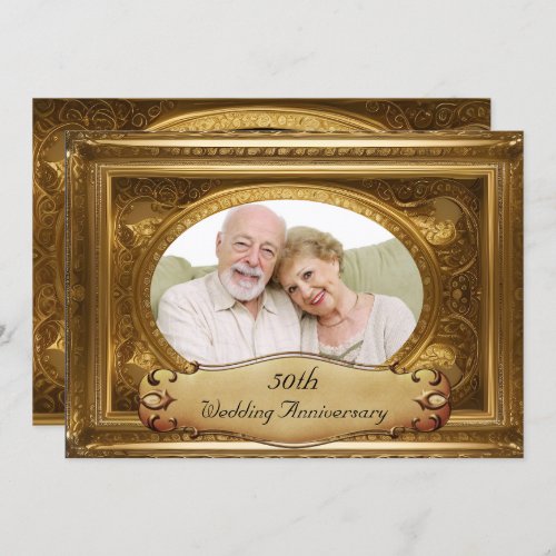 50th Anniversary Gold Ornate Antique Frame Photo Invitation